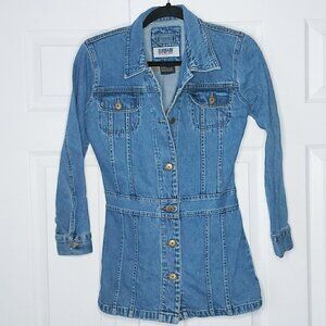 𝅺vintage LONG FITTED DENIM JEAN JACKET